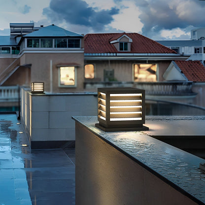 Square Outdoor Post Cap Lights Black Stripe LED Post Solar Light