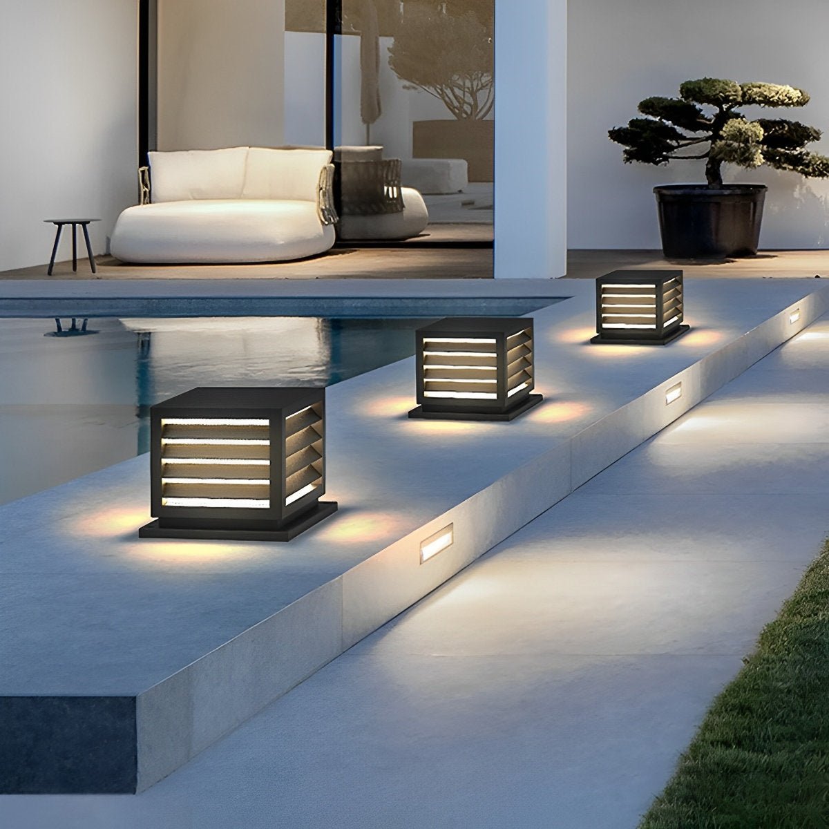 Square Outdoor Post Cap Lights Black Stripe LED Post Solar Light