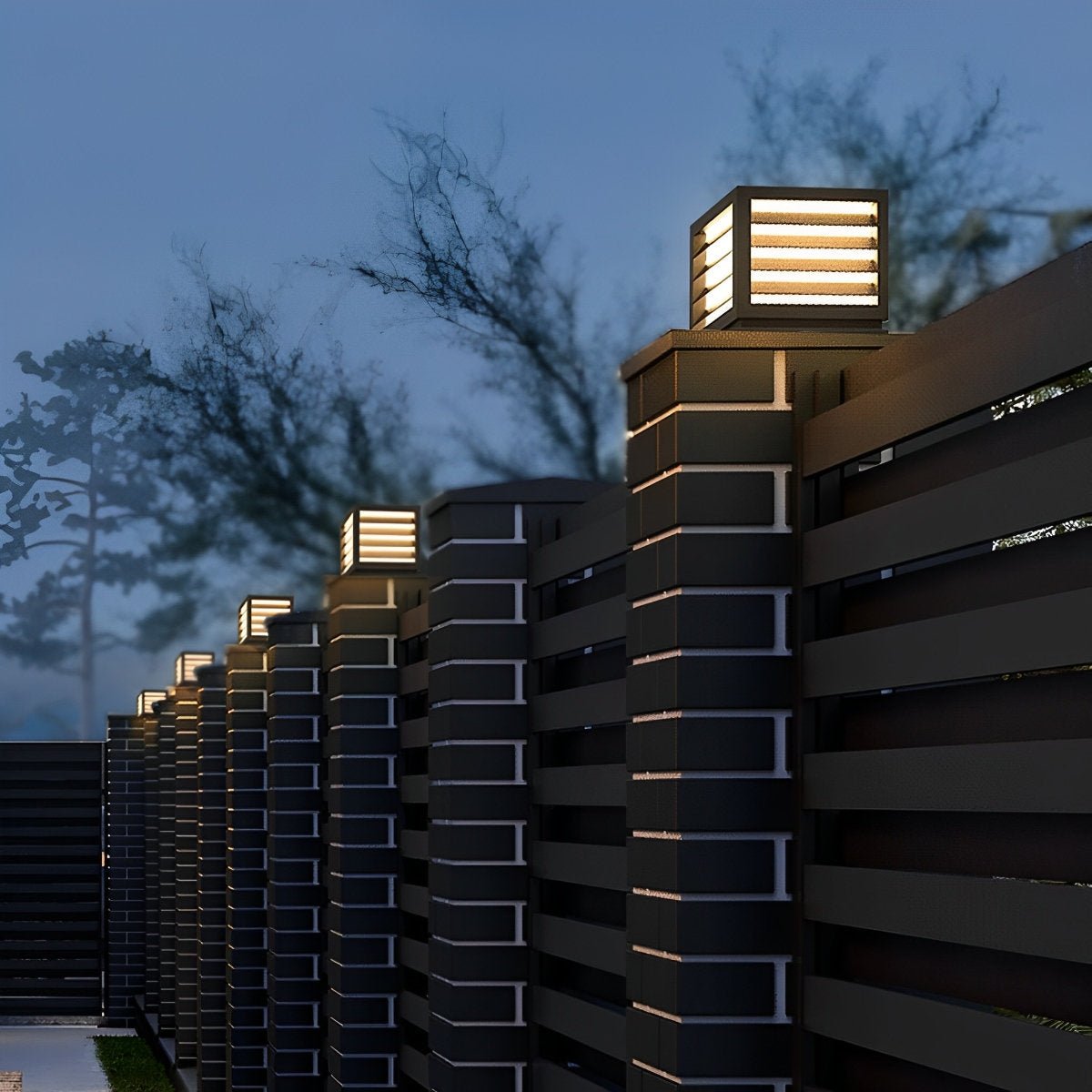 Square Outdoor Post Cap Lights Black Stripe LED Post Solar Light
