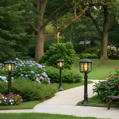 Square Waterproof Aluminum Black Retro Outdoor Lawn Lights