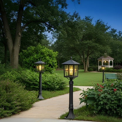 Square Waterproof Aluminum Black Retro Outdoor Lawn Lights