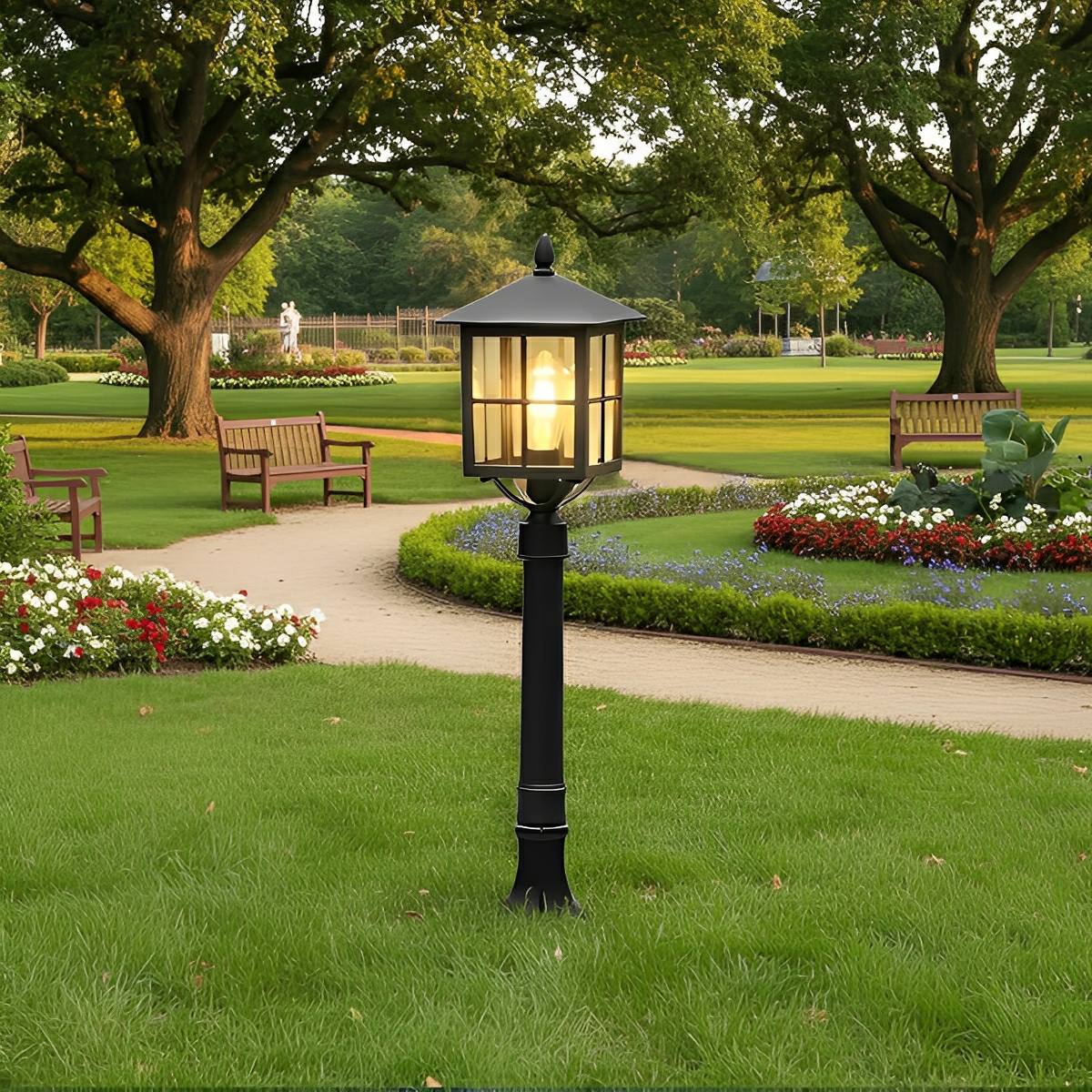 Square Waterproof Aluminum Black Retro Outdoor Lawn Lights