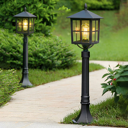 Square Waterproof Aluminum Black Retro Outdoor Lawn Lights