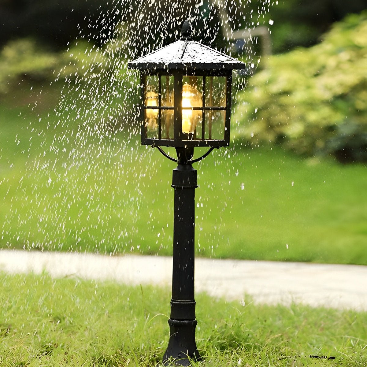 Square Waterproof Aluminum Black Retro Outdoor Lawn Lights