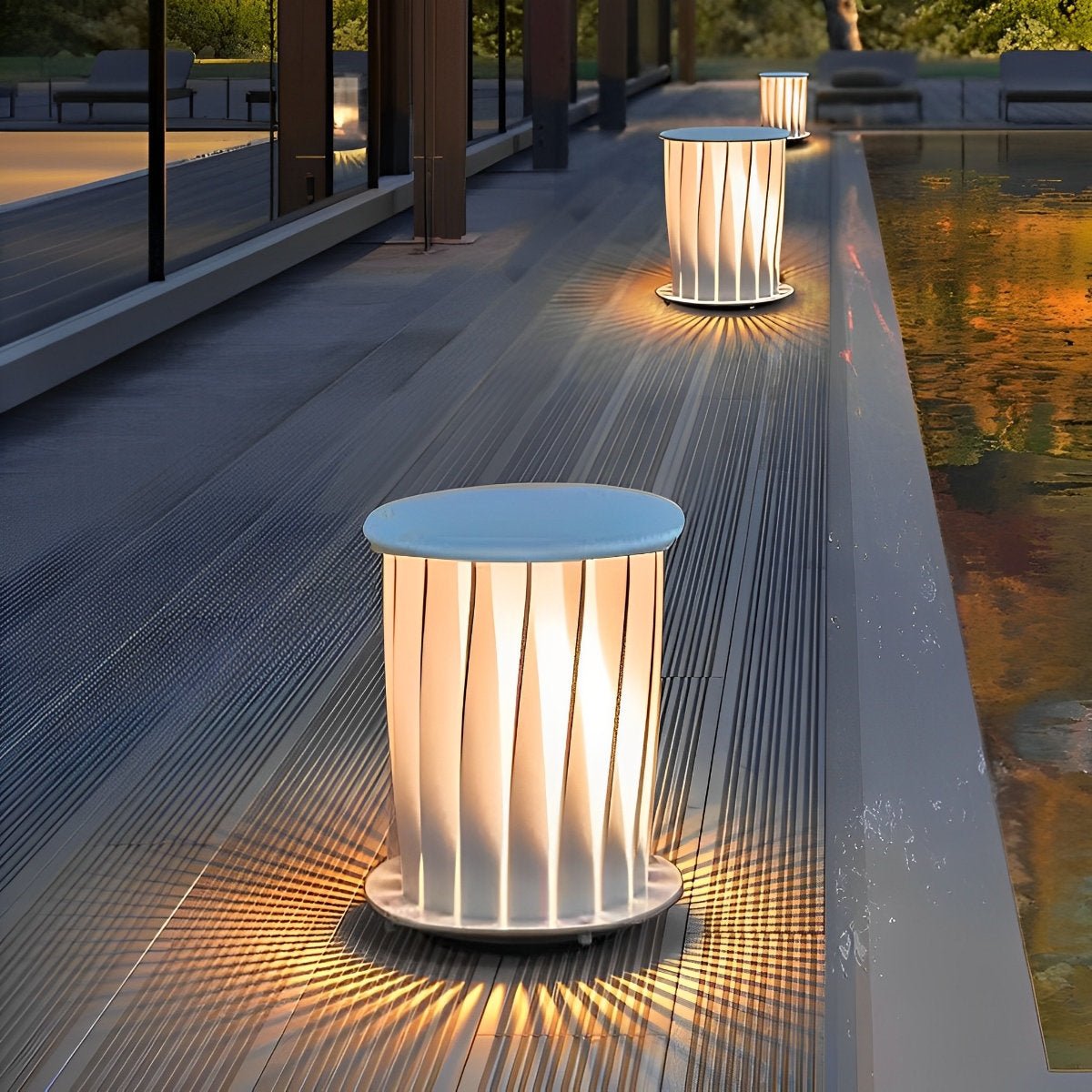 White Twisted Metal Lantern LED Waterproof Modern Lawn Light