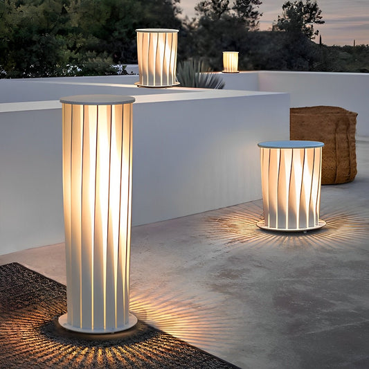 White Twisted Metal Lantern LED Waterproof Modern Lawn Light