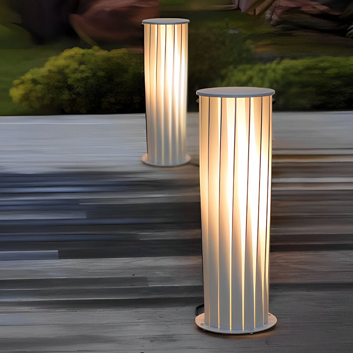 White Twisted Metal Lantern LED Waterproof Modern Lawn Light