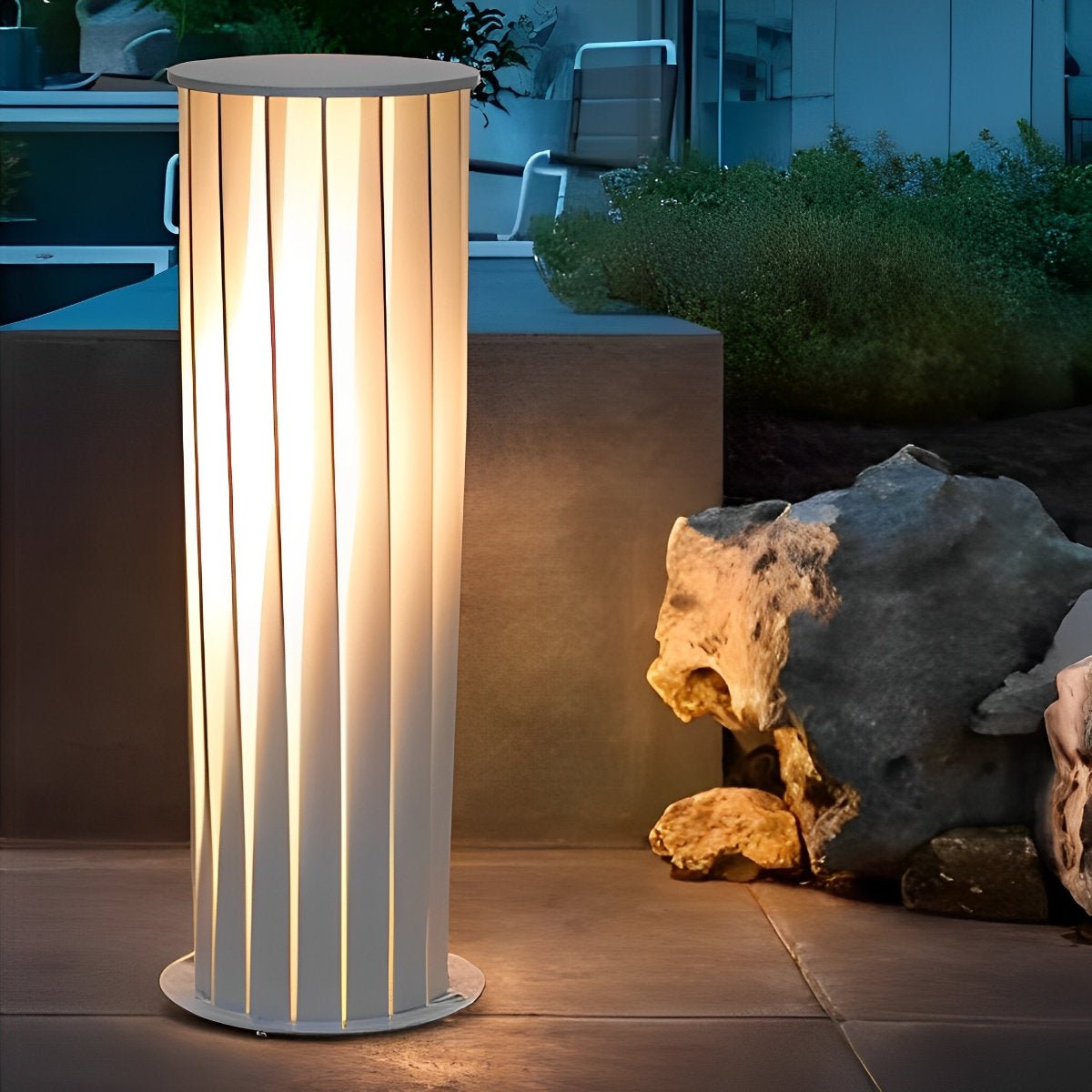 White Twisted Metal Lantern LED Waterproof Modern Lawn Light