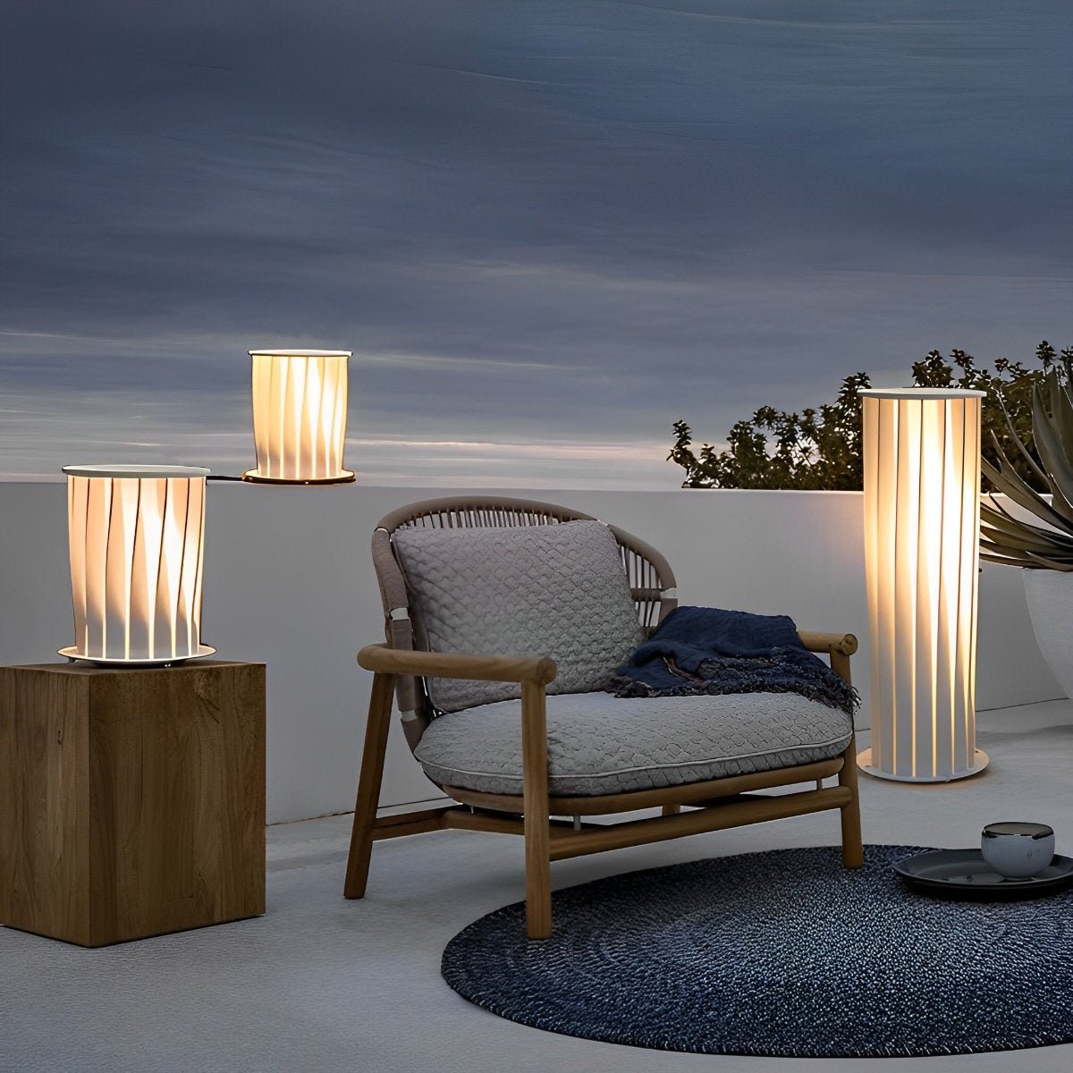 White Twisted Metal Lantern LED Waterproof Modern Lawn Light