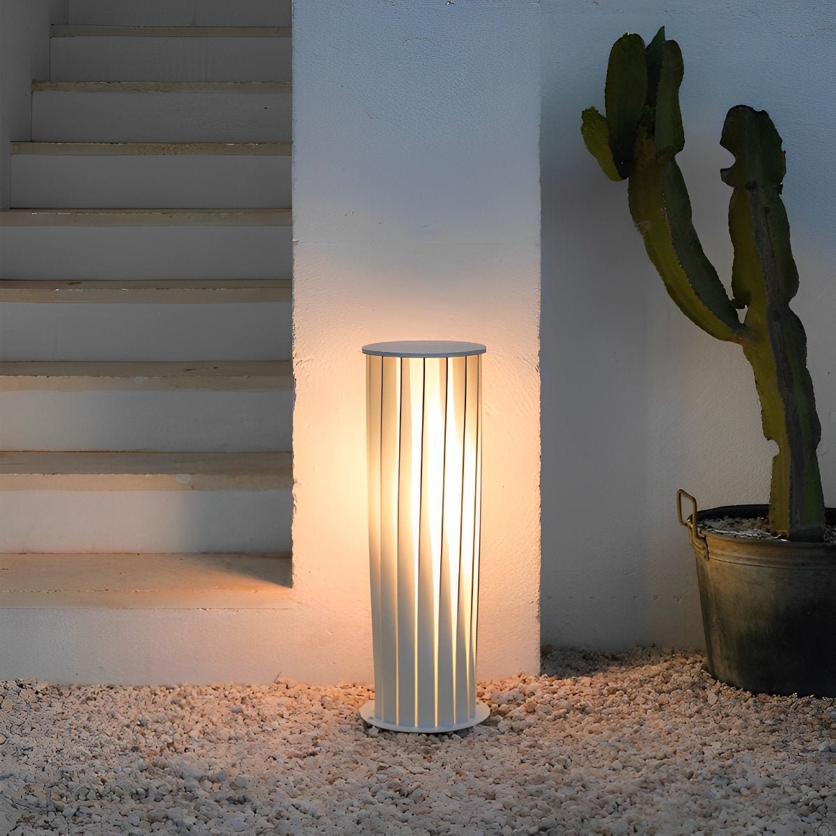 White Twisted Metal Lantern LED Waterproof Modern Lawn Light