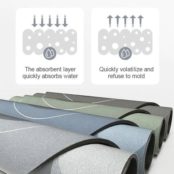 UltraAbsorb bathroom mat drying quickly after use, showing its effective moisture-wicking technology.