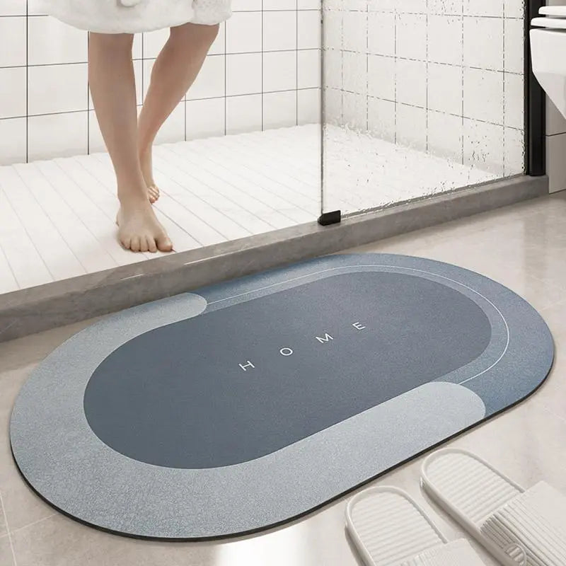 Customer using the UltraAbsorb bathroom mat, stepping onto its soft, absorbent surface - 2.