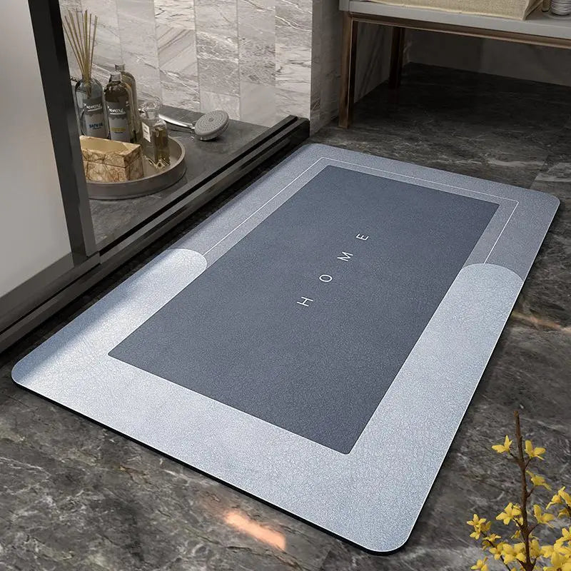 Customer using the UltraAbsorb bathroom mat, stepping onto its soft, absorbent surface - 3.