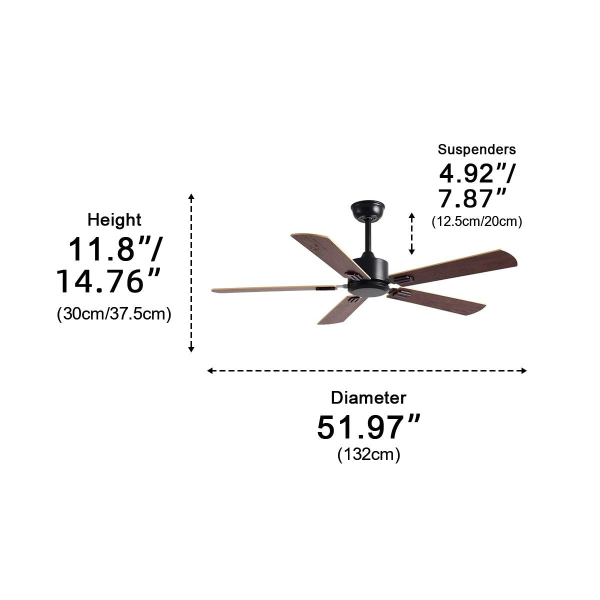 Vintage Wood Grain 6-speed Reverse Frequency Ceiling Fan 5 Blades