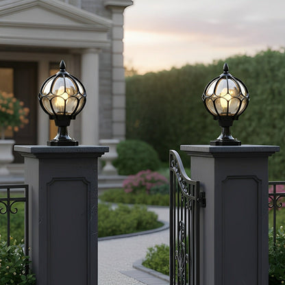 Vintage Glass Aluminum Round Ball Waterproof LED Outdoor Fence Post Light