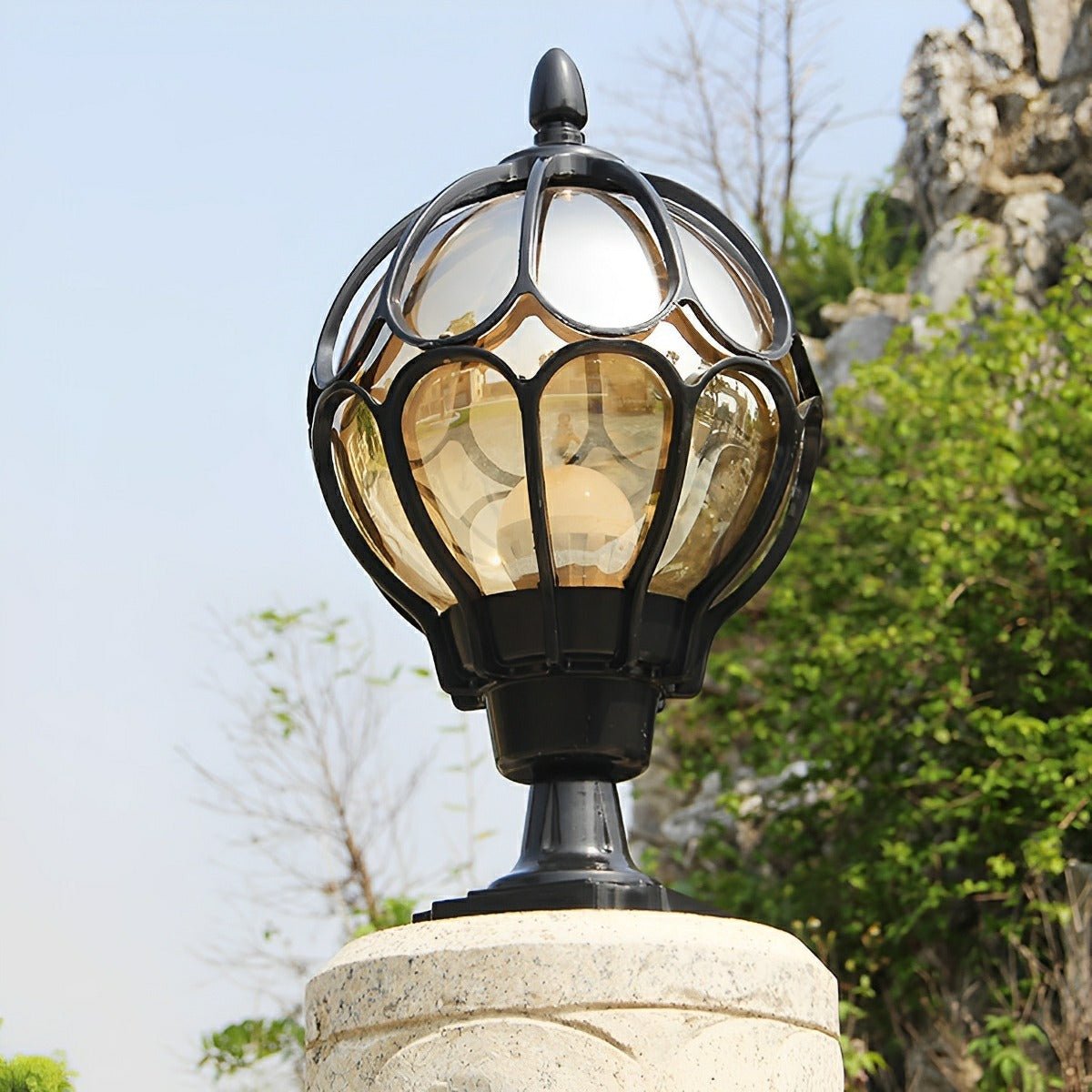 Vintage Glass Aluminum Round Ball Waterproof LED Outdoor Fence Post Light