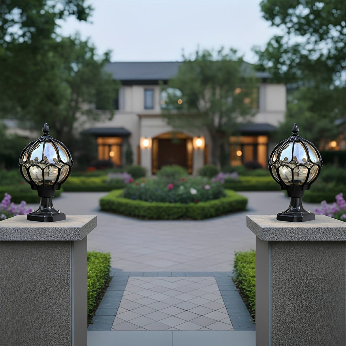 Vintage Glass Aluminum Round Ball Waterproof LED Outdoor Fence Post Light
