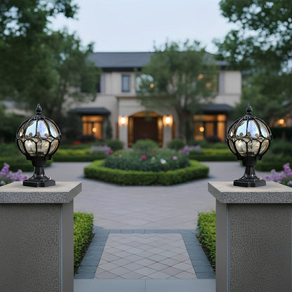 Vintage Glass Aluminum Round Ball Waterproof LED Outdoor Fence Post Light