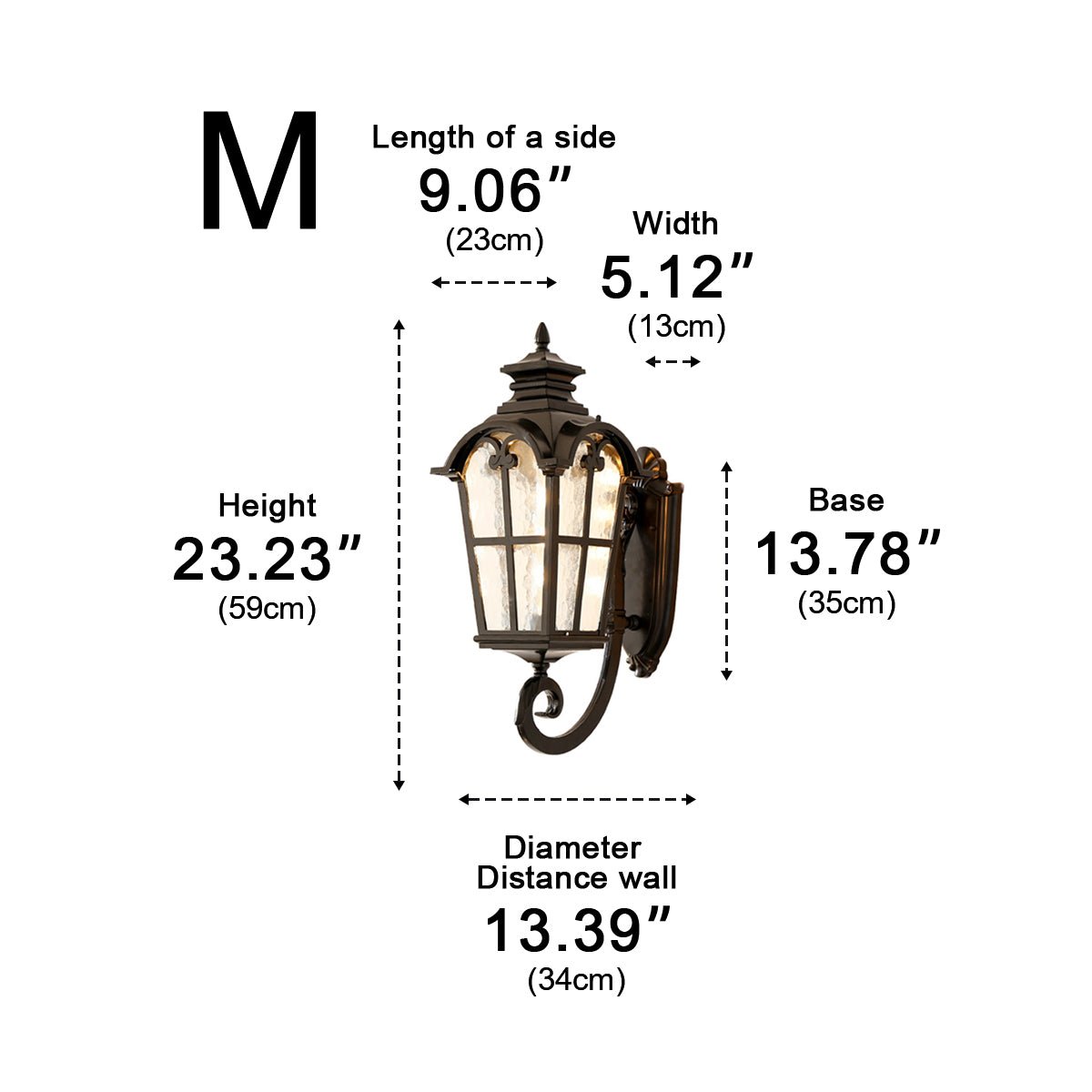 Vintage Glass Waterproof Black Outdoor Wall Sconce Lantern