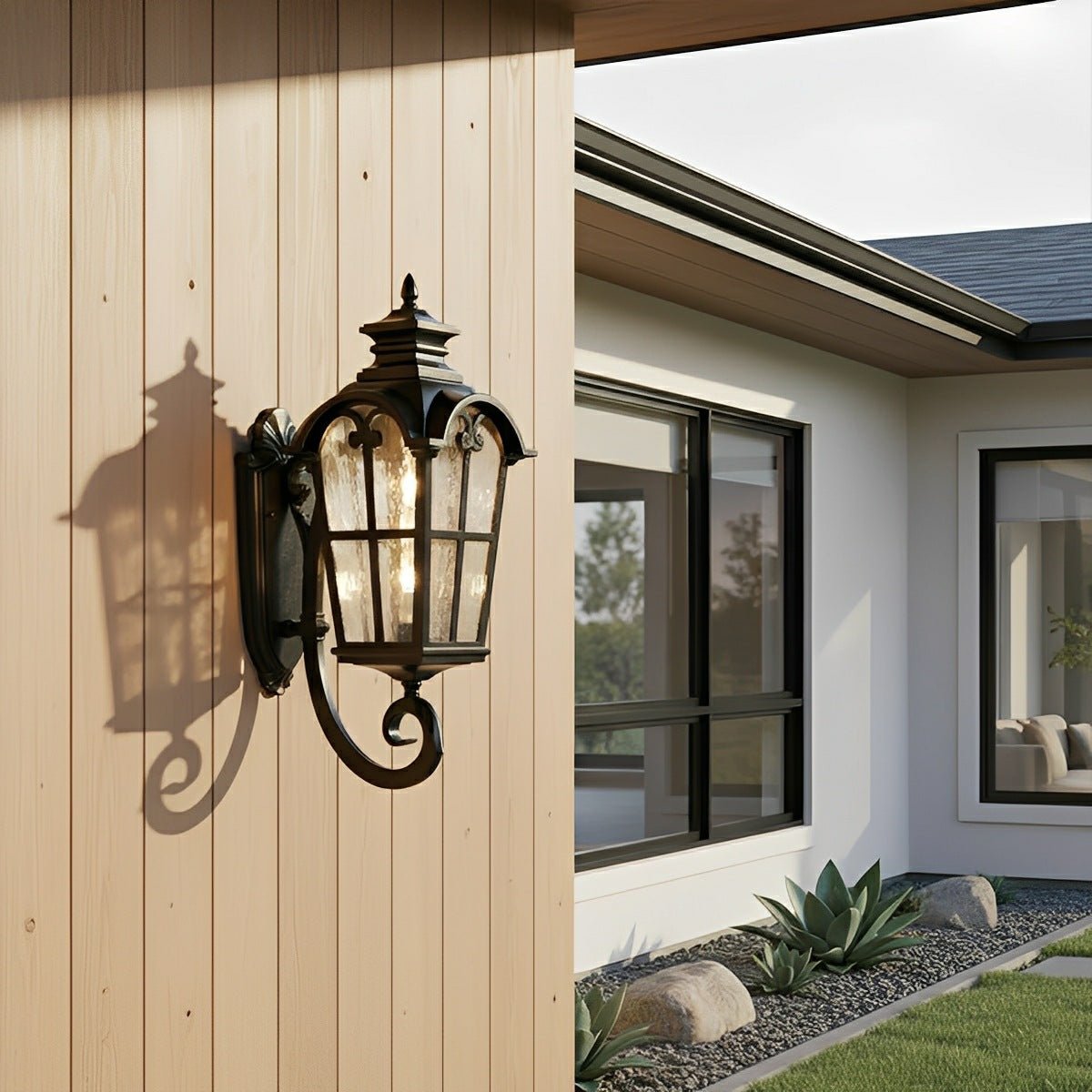 Vintage Glass Waterproof Black Outdoor Wall Sconce Lantern