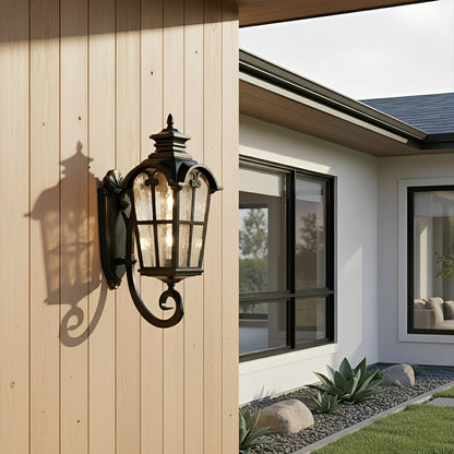Vintage Glass Waterproof Black Outdoor Wall Sconce Lantern