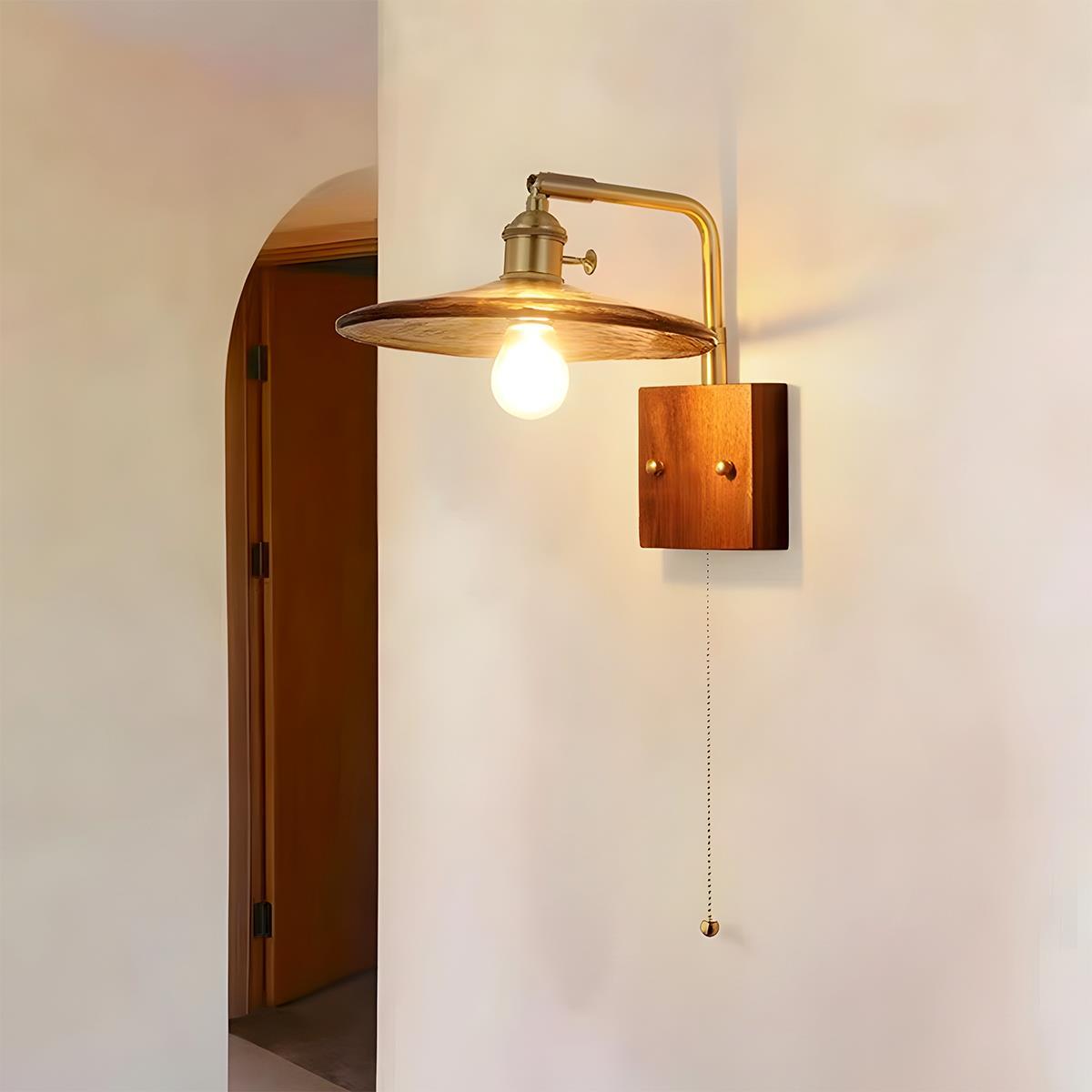 Vintage Golden Walnut Wood Indoor Wall Sconces