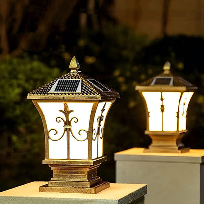 Vintage Pattern Waterproof Automatic Solar Powered Fence Post Lights