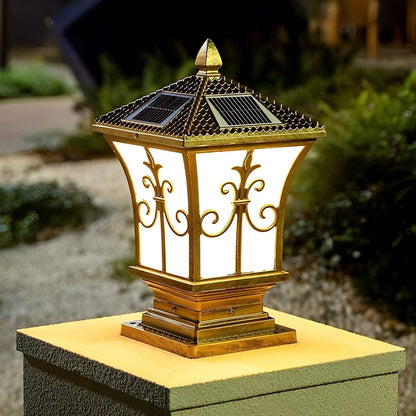 Vintage Pattern Waterproof Automatic Solar Powered Fence Post Lights