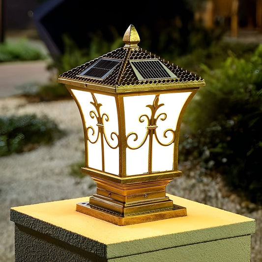 Vintage Pattern Waterproof Automatic Solar Powered Fence Post Lights