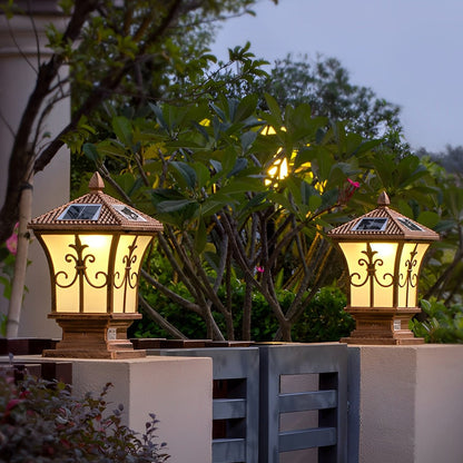 Vintage Pattern Waterproof Automatic Solar Powered Fence Post Lights
