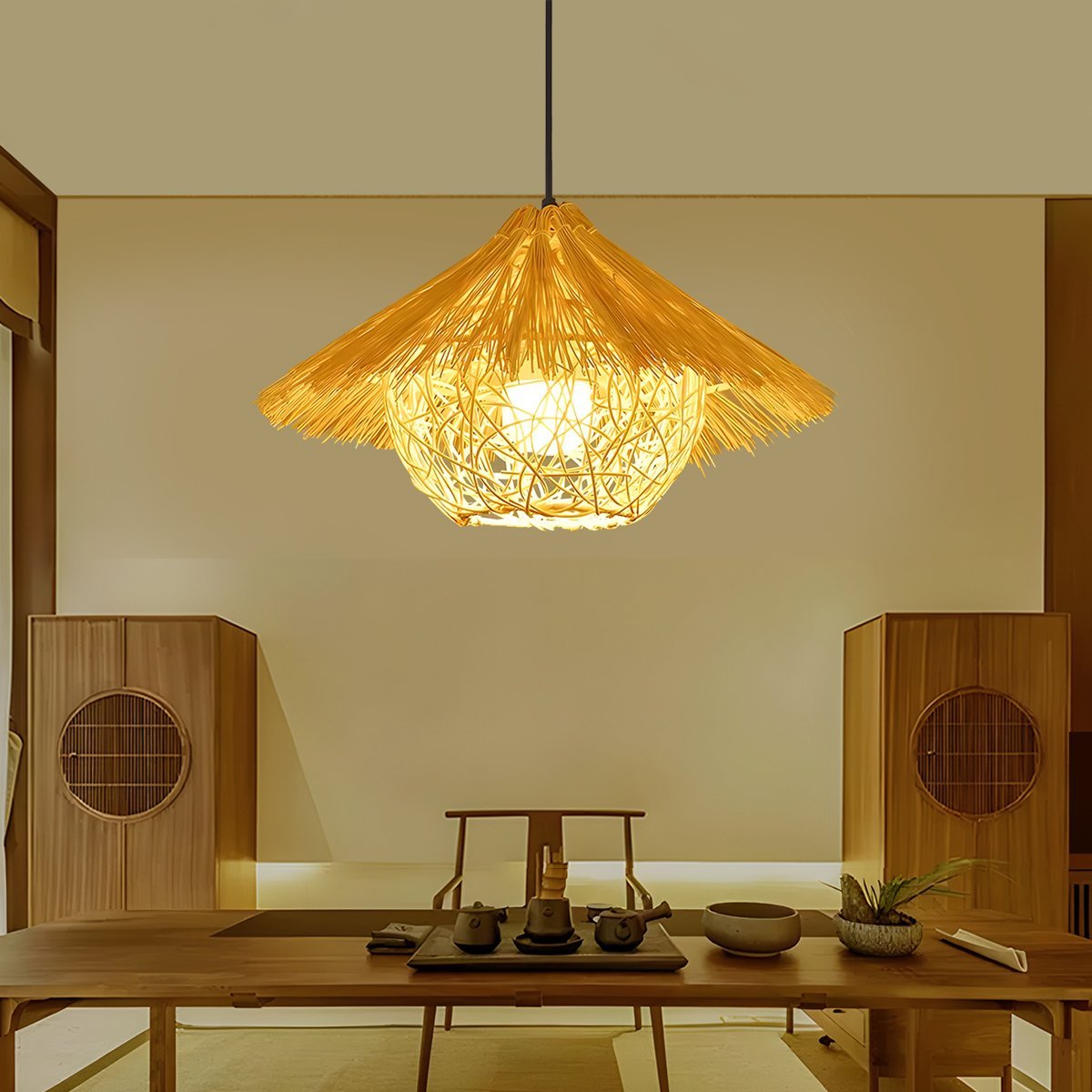 Vintage Rattan Weave Bird's Nest Pendant Lights