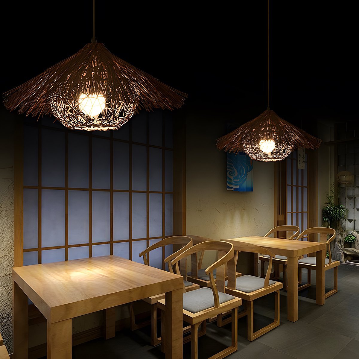 Vintage Rattan Weave Bird's Nest Pendant Lights