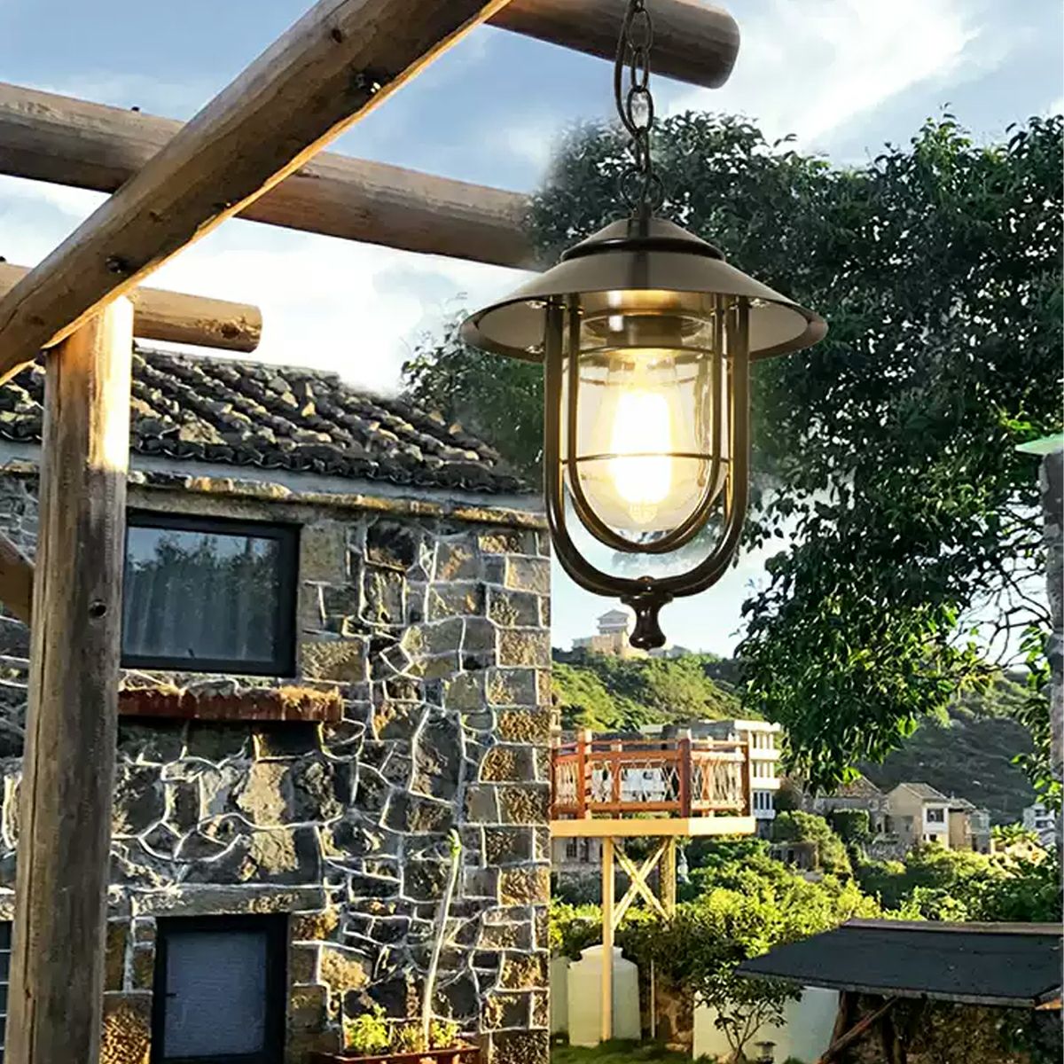 Vintage Rustic Birdcage Waterproof Outdoor LED Lantern Pendant Lights