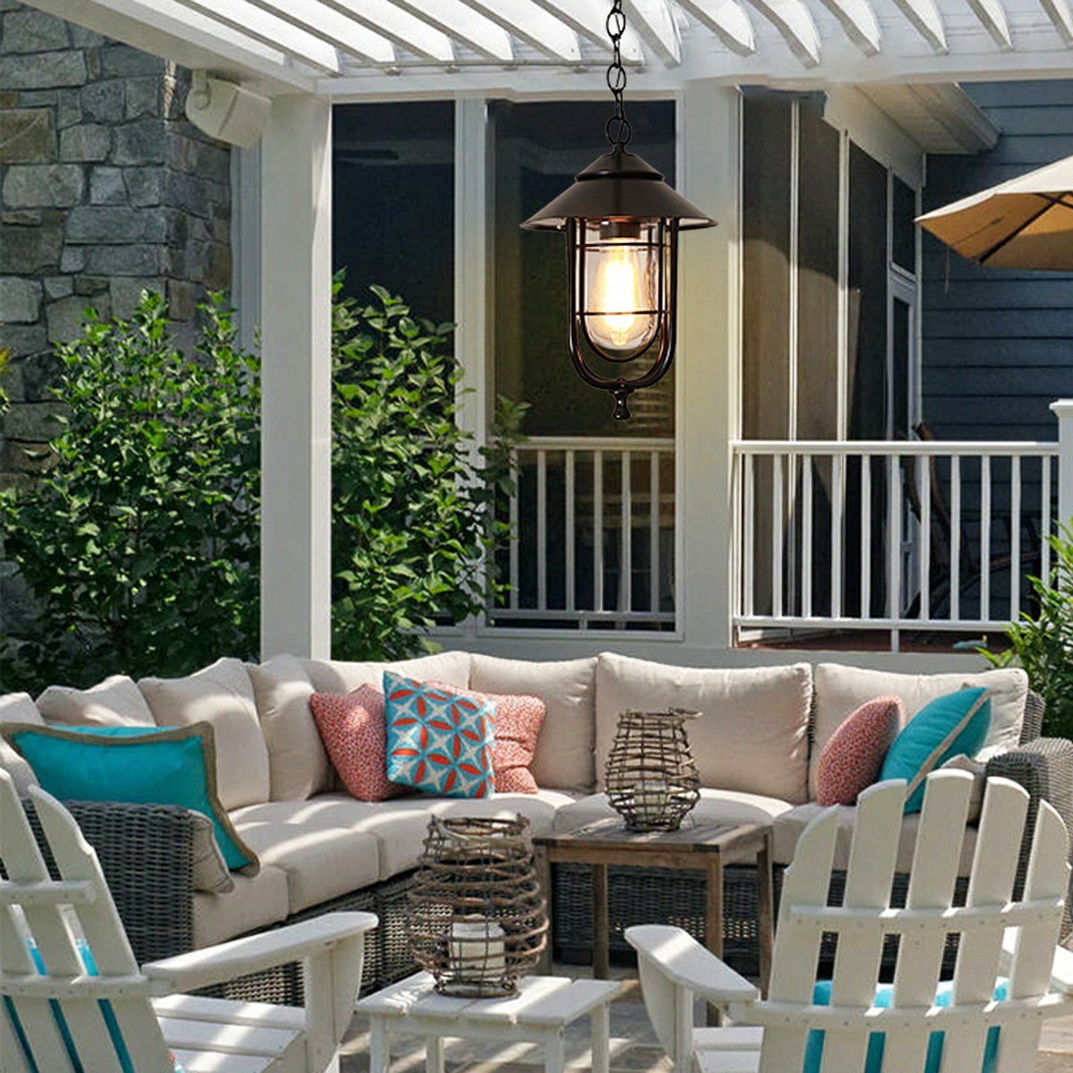 Vintage Rustic Birdcage Waterproof Outdoor LED Lantern Pendant Lights
