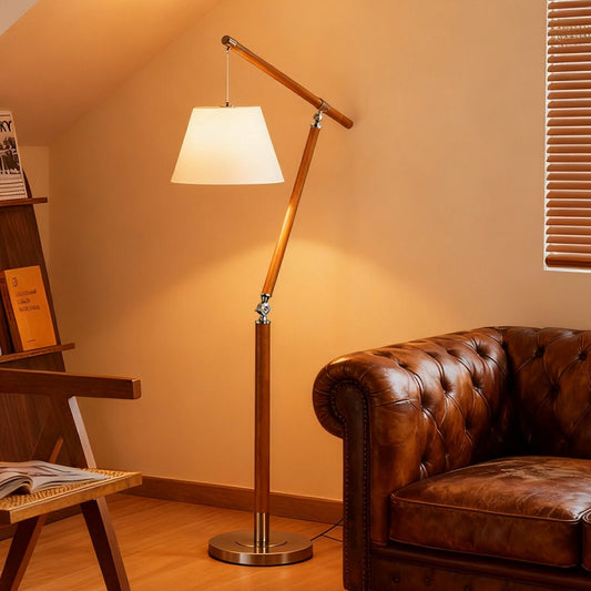 Vintage Wood Adjustable Swing Arm Floor Lamp