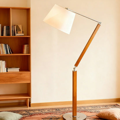 Vintage Wood White Lampshade Swing Arm Floor Lamp