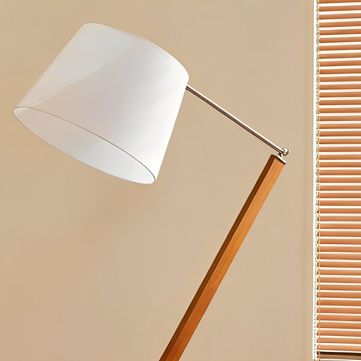 Vintage Wood White Lampshade Swing Arm Floor Lamp