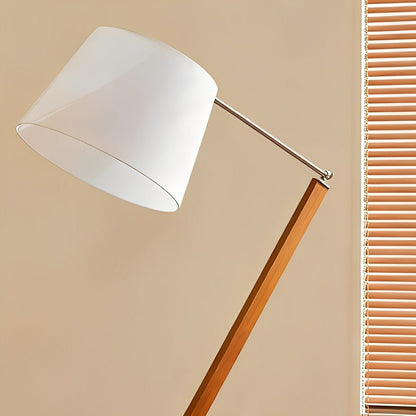 Vintage Wood White Lampshade Swing Arm Floor Lamp