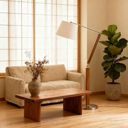 Vintage Wood White Lampshade Swing Arm Floor Lamp