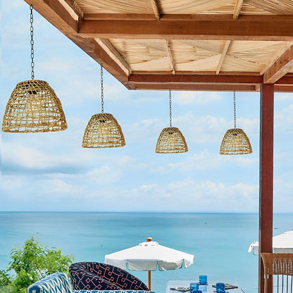 Waterproof Solar Bell Rattan Outdoor Lanterns Pendant Lights
