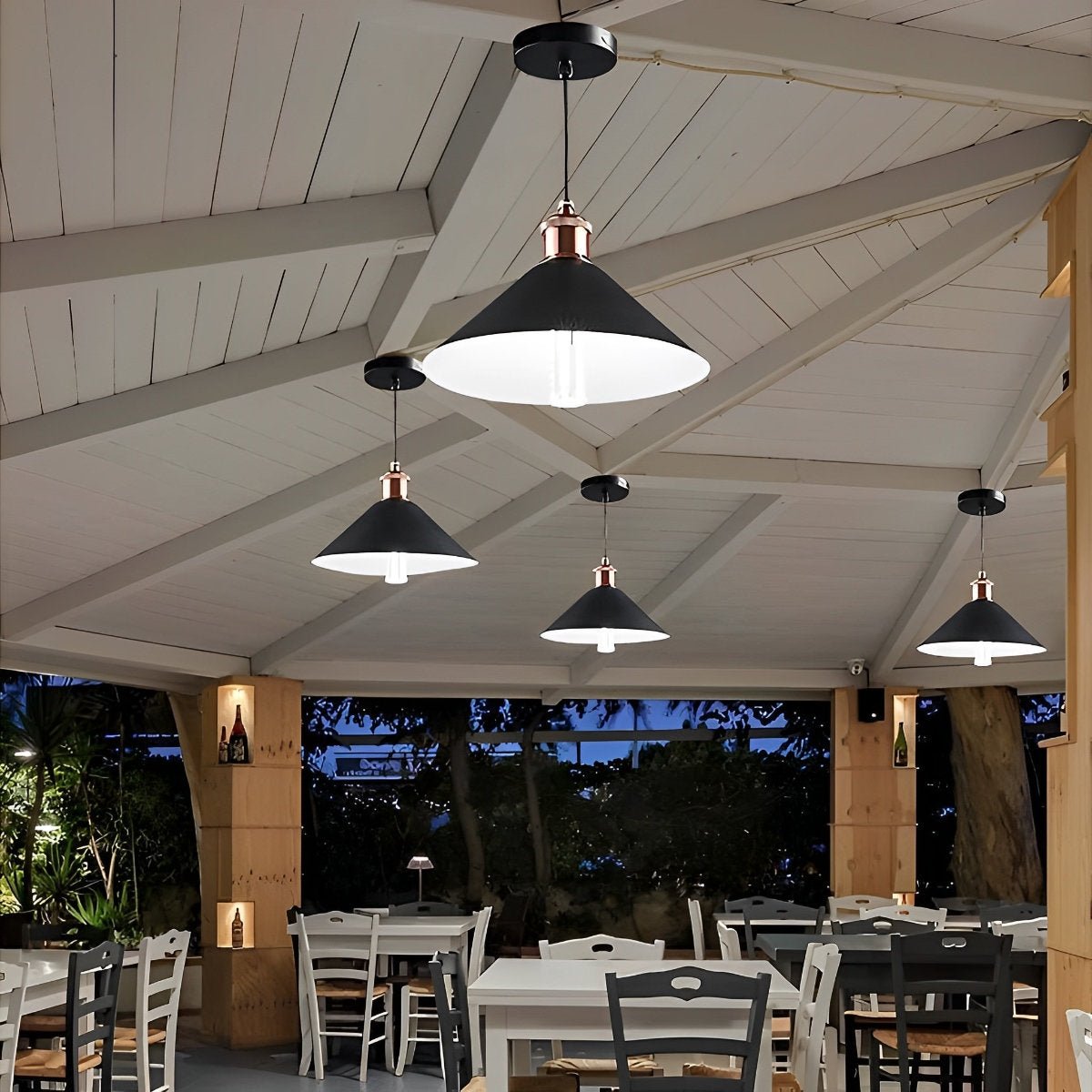 Waterproof Solar Classic Conical Shade LED Pendant Light Hanging Lights
