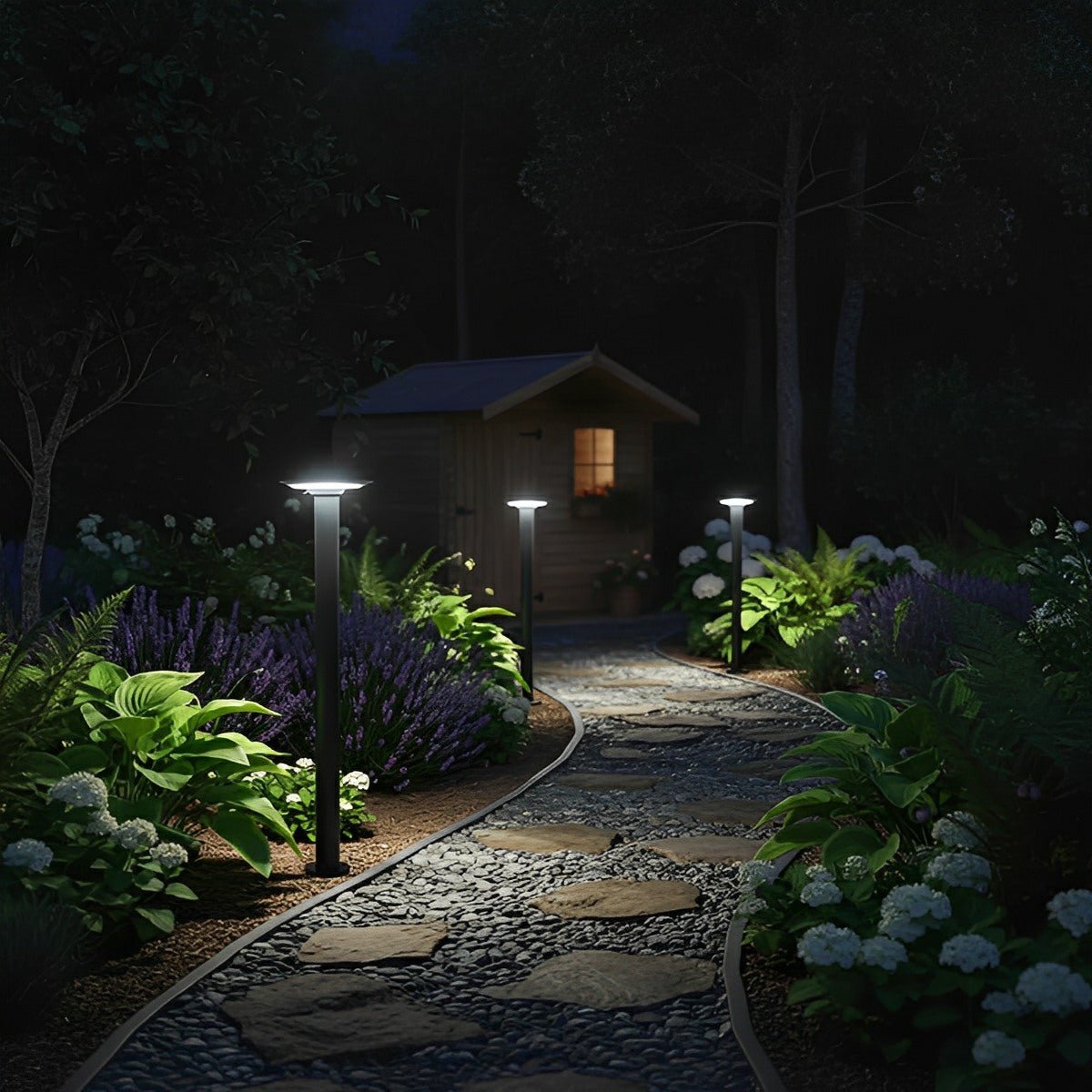 Waterproof Solar Round UFO Shaped LED Path Lights Outdoor Lawn Lights
