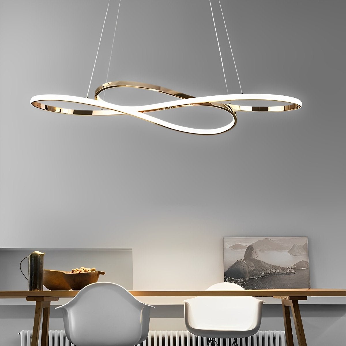 Wavy Double 8-shaped LED Stepless Dimming Modern Minimalist Chandelier