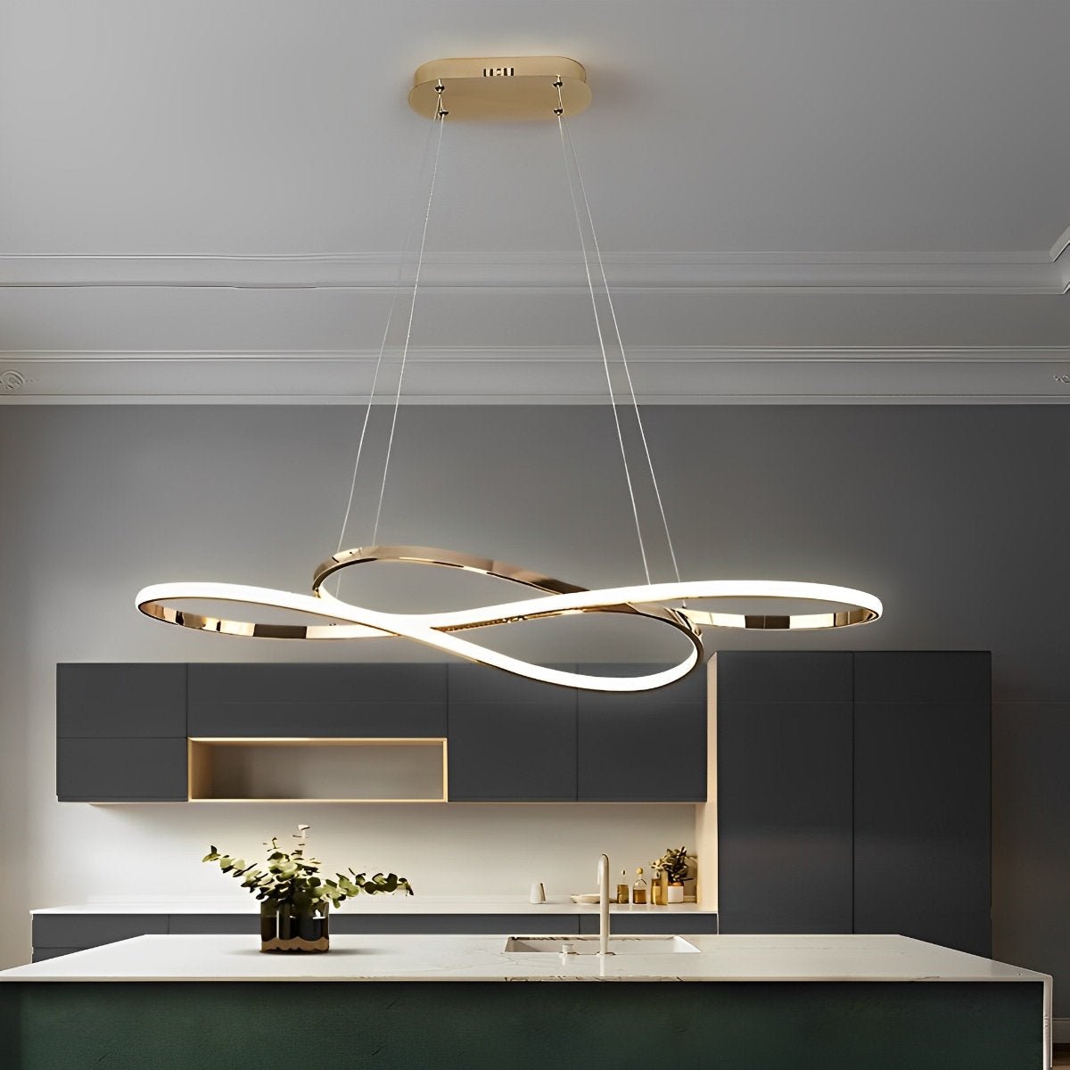 Wavy Double 8-shaped LED Stepless Dimming Modern Minimalist Chandelier