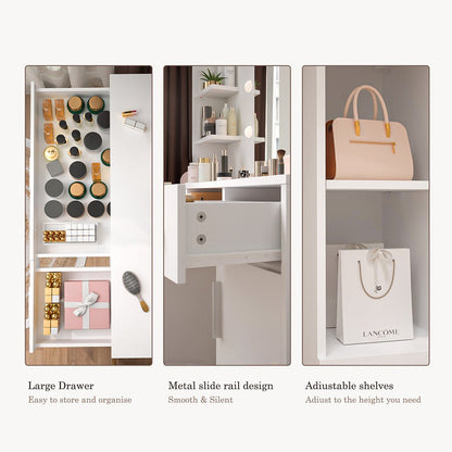 White Makeup Vanities Dressing table With  LED Mirror & 3 Drawers