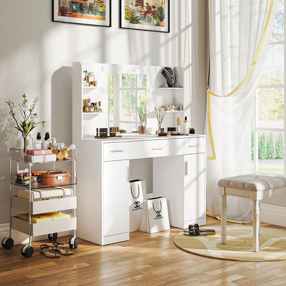 White Makeup Vanities Dressing table With  LED Mirror & 3 Drawers