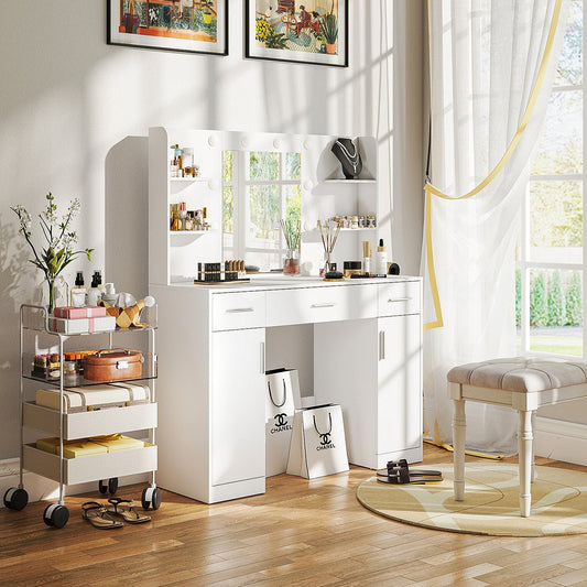 White Makeup Vanities Dressing table With  LED Mirror & 3 Drawers