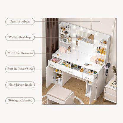 White Makeup Vanities Dressing table With  LED Mirror & 3 Drawers