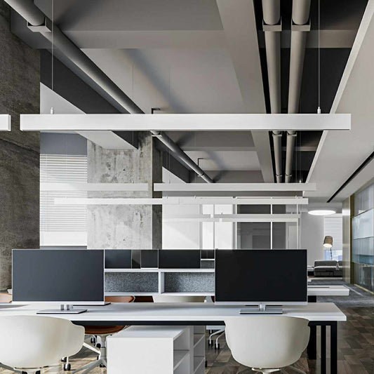 White Modern Minimalist Linear LED Long Strip Office Ceiling Pendant Lights