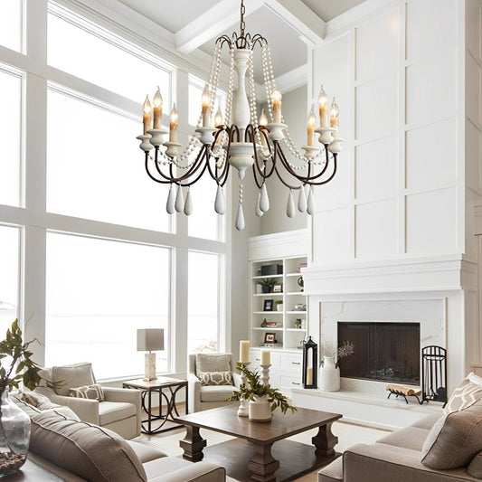 Wood Vintage Rustic Candle Chandelier Light